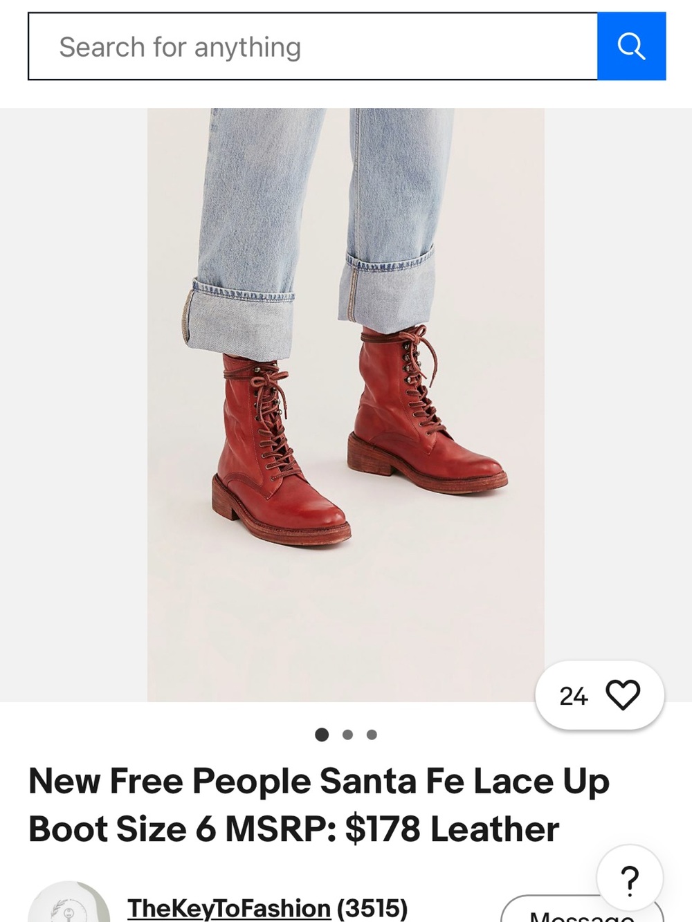 Free People Santa Fe Lace Up Combat Boots Red Leather EU 40 US 9 - Picture 7 of 8